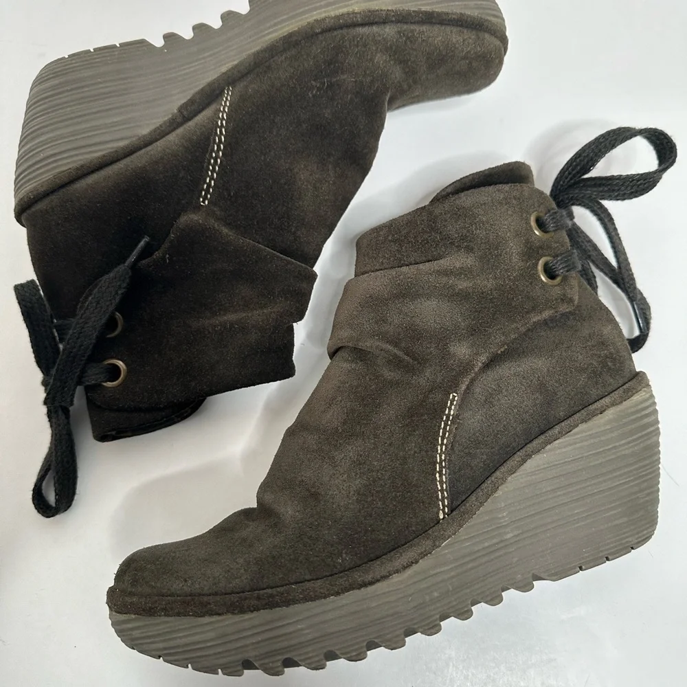 Fly London Suede Yama Booties in Diesel Size 8